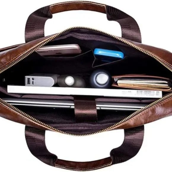 New Leather Messenger Handbag Business Brown #01 - Picture 5 of 8